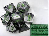 Chessex Dice Gemini Polyhedral 7-Die Set Black-Grey/Green (CHX 26445) - Collector's Avenue