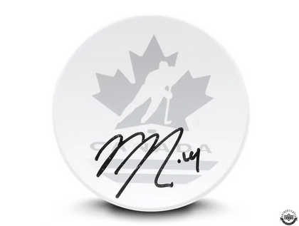 Nick Suzuki Team Canada Autographed Sand Carved Clear Crystal Hockey Puck "Upper Deck UDA"