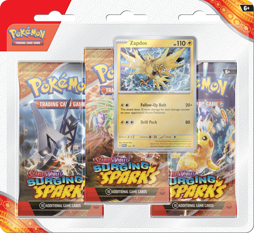 Pokemon Scarlet and Violet - Surging Sparks - 3 Pack Blister - Zapdos