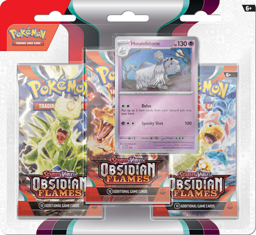 Pokemon Scarlet and Violet Obsidian Flames 3 Pack Blister - Houndstone - Collector's Avenue