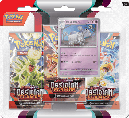 Pokemon Scarlet and Violet Obsidian Flames 3 Pack Blister - Houndstone - Collector's Avenue