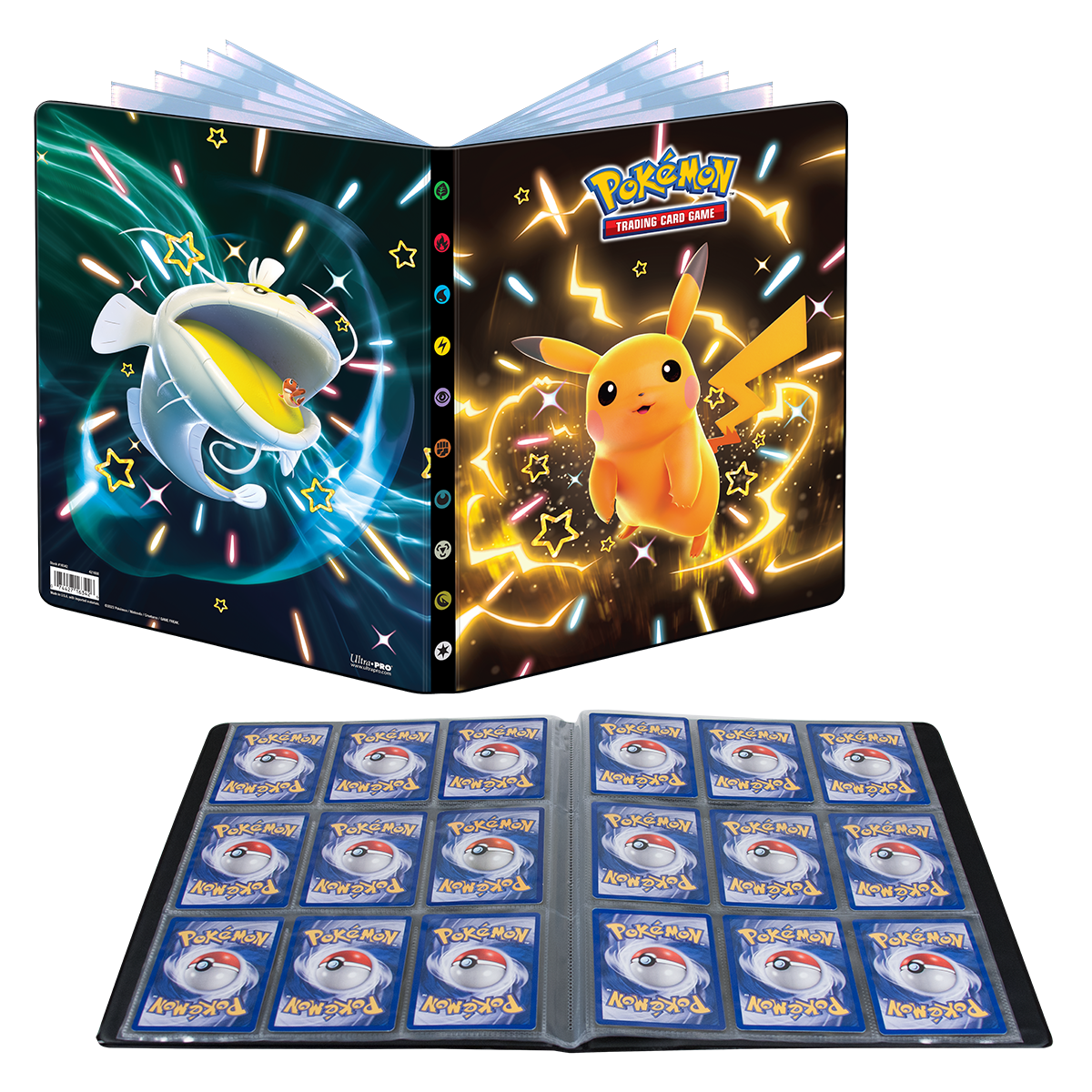 Pokemon Scarlet and Violet SV4.5 Paldean Fates Shiny Pikachu, Dondozo, and Tatsugiri Ultra PRO 9-Pocket Portfolio - Collector's Avenue