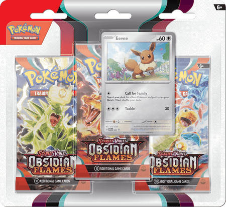 Pokemon Scarlet and Violet Obsidian Flames 3 Pack Blister Combo (Set of 2)- Eevee + Houndstone - Collector's Avenue