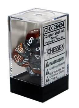 Chessex Dice Gemini Polyhedral 7-Die Set Copper-Steel/White (CHX 26424) - Collector's Avenue