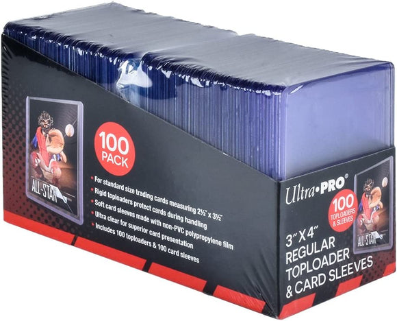 4 Ultra Pro 3X4 Regular Toploader with Card Sleeves (100ct + 100 sleeves) - Collector's Avenue