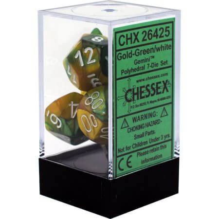 Chessex Dice Gemini Polyhedral 7-Die Set Gold-Green/White (CHX 26425) - Collector's Avenue