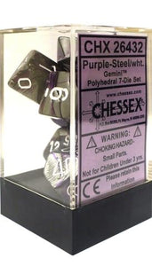 Chessex Dice Gemini Polyhedral 7-Die Set Purple-Steel/White (CHX 26432) - Collector's Avenue