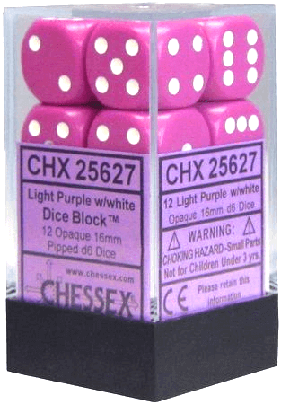 Chessex Dice Opaque Light Purple/White 12 d6 (CHX 25627) - Collector's Avenue