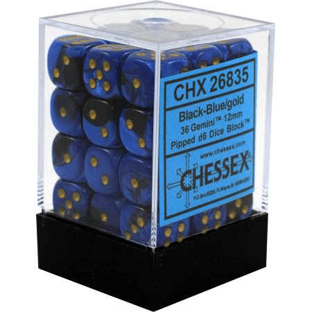Chessex Dice Gemini Black-Blue and Gold - Set of 36 D6 (CHX 26835) - Collector's Avenue