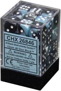 Chessex Dice Gemini Black-Shell and White - Set of 36 D6 (CHX 26846) - Collector's Avenue