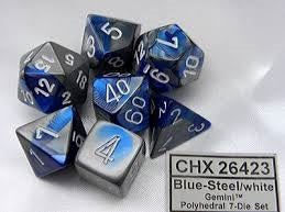 Chessex Dice Gemini Polyhedral 7-Die Set Blue-Steel/White (CHX 26423) - Collector's Avenue