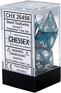 Chessex Dice Gemini Polyhedral 7-Die Set Steel-Teal/White (CHX 26456) - Collector's Avenue