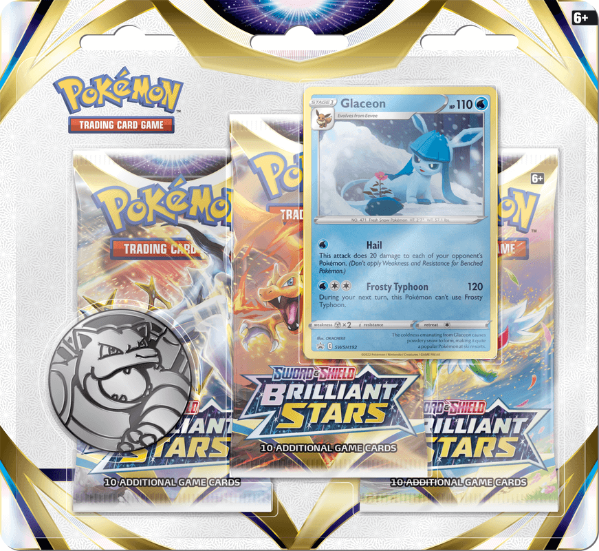 Pokemon Sword and Shield Brilliant Stars 3 Pack Blister - Glaceon - Collector's Avenue