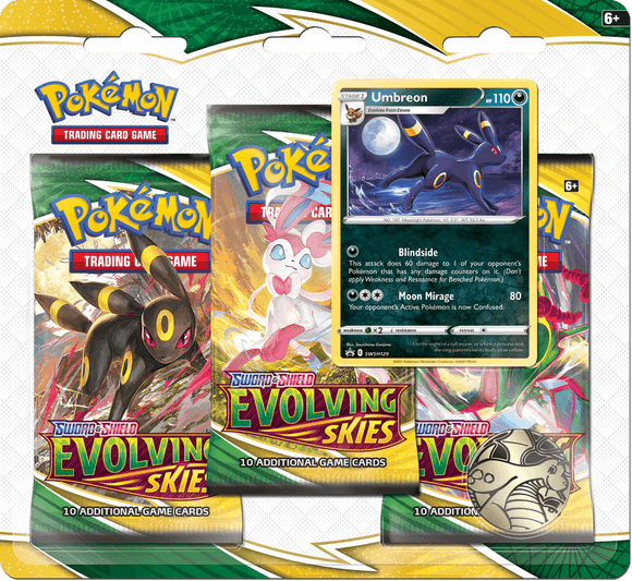 Pokemon Sword and Shield Evolving Skies Umbreon 3 Pack Blister - Collector's Avenue