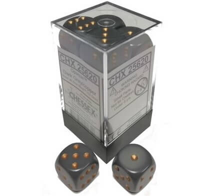 Chessex Dice Opaque Dark Grey/Copper 12 d6 (CHX 25620) - Collector's Avenue