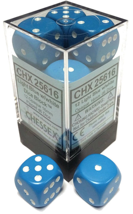 Chessex Dice Opaque Light Blue/White 12 d6 (CHX 25616) - Collector's Avenue