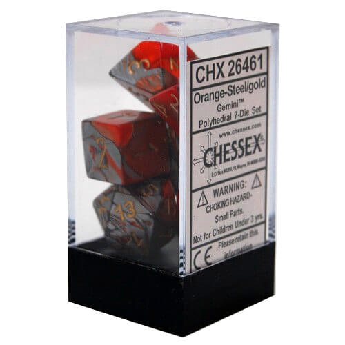 Chessex Dice Gemini Polyhedral 7-Die Set Orange-Steel/Gold (CHX 26461) - Collector's Avenue