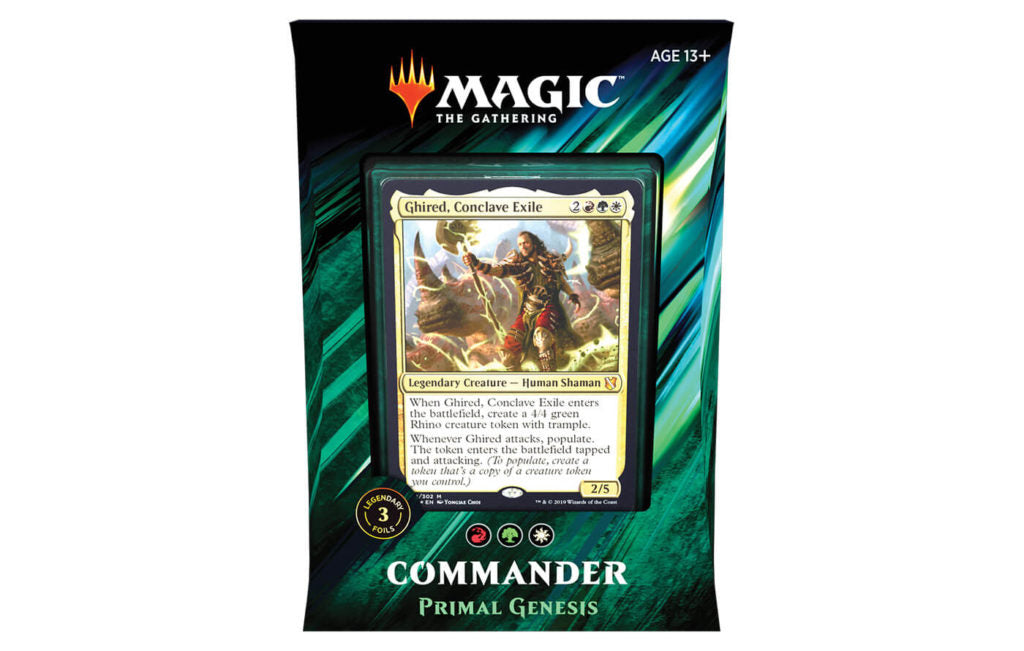 mtg commander deck primal genesis Magic: The Gathering Commander 2019 Primal Genesis Deck | 100-Card Ready-to-Play Deck | 3 Foil Commanders : Toys & Games