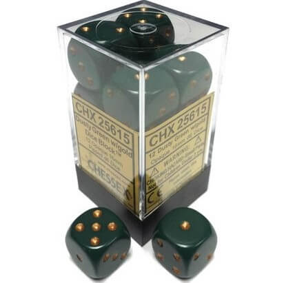 Chessex Dice Opaque Dusty Green/Copper 12 d6 (CHX 25615) - Collector's Avenue